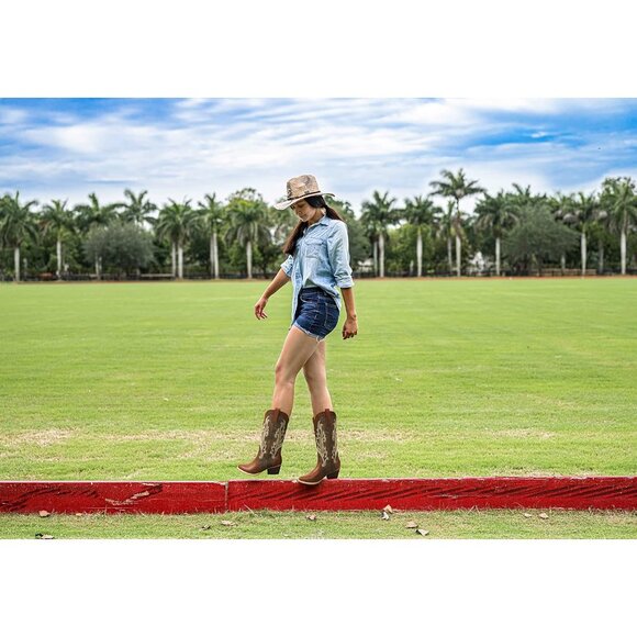 🆕Women Mosaic Brown Synthetic Embroidered Pointy Toe Comfortable Heeled Boot - Picture 6 of 8